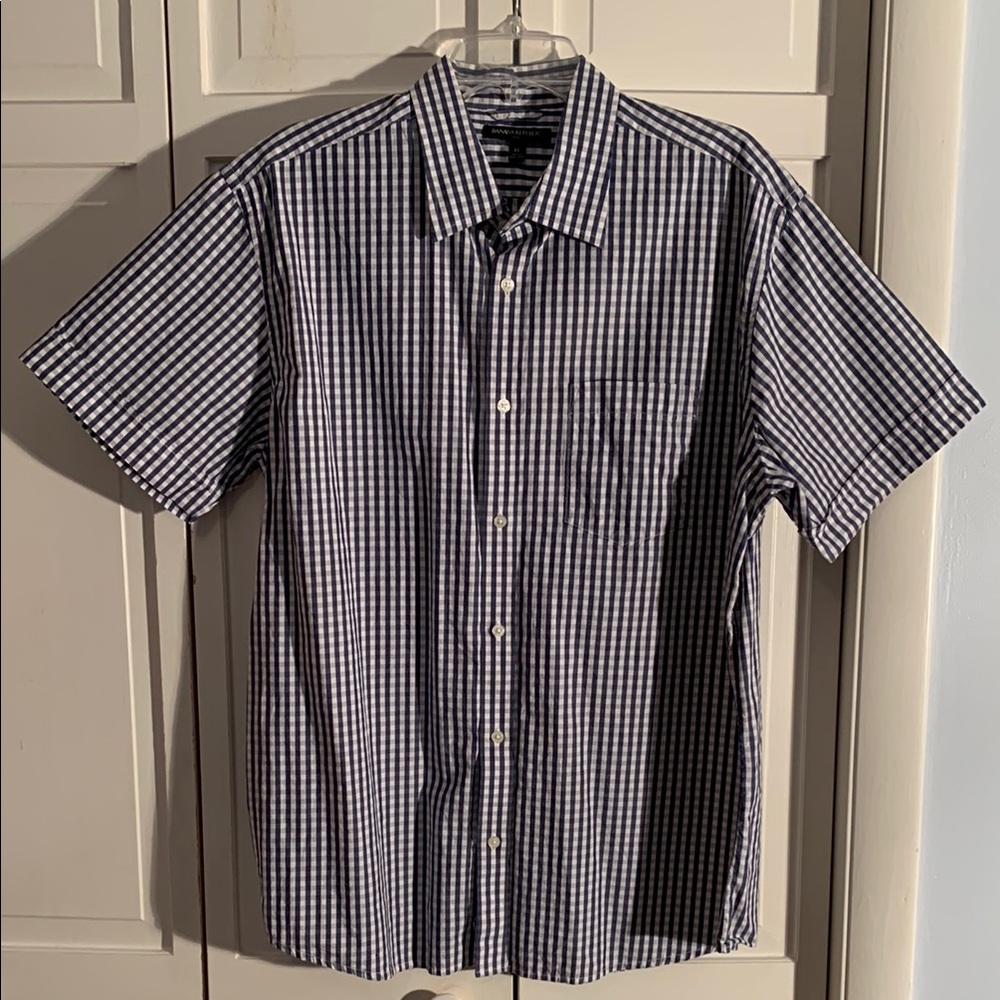 Banana Republic Blue & Grey Checkered Casual Button Down Shirt EUC